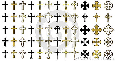 Golden Crosses Religion Icon Set Stock Photo
