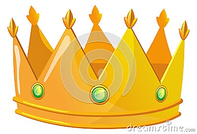 Golden crown icon. Cartoon shiny king symbol Vector Illustration
