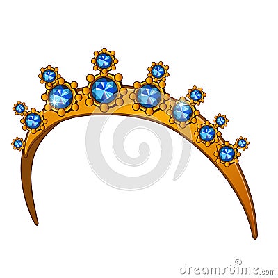 Golden crown with sapphires, womens head accessory Vector Illustration