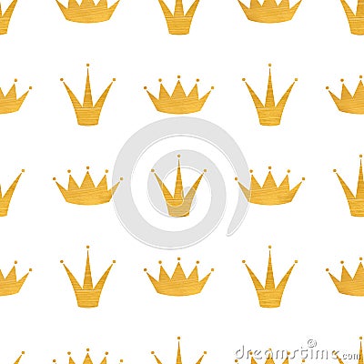 Golden crown seamless pattern. Holiday background. Cartoon cute Vector Illustration