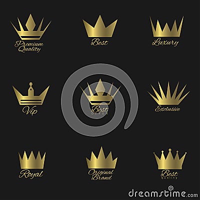 Golden Crown set Vector Illustration