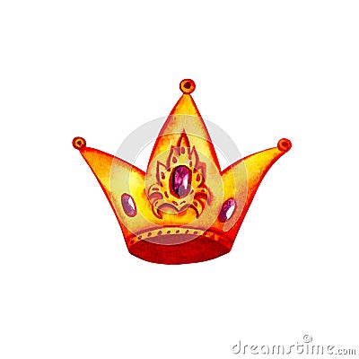 Golden crown with stones and patterns Cartoon Illustration