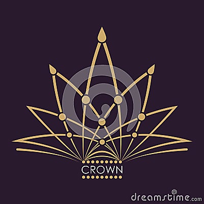 Golden crown vector. Line art logo design. Vintage royal symbol of power and wealth. Creative business sign. Vector Illustration