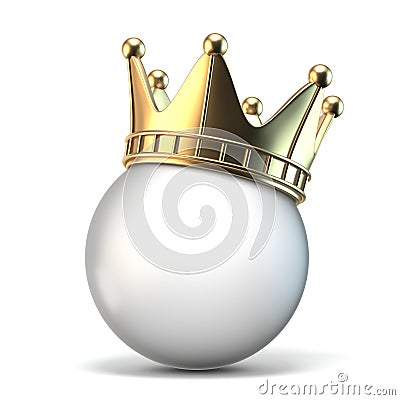 Golden crown on white ball 3D Cartoon Illustration