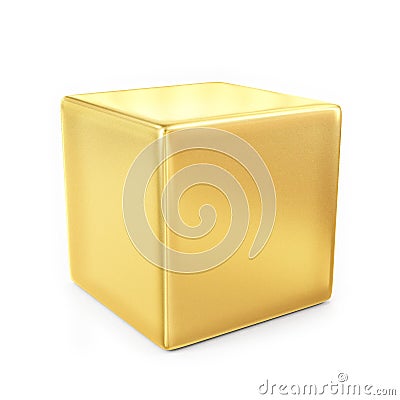 Golden cube isolated on white background Stock Photo