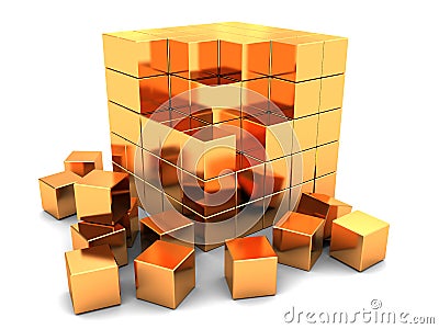 Golden cube puzzle Cartoon Illustration
