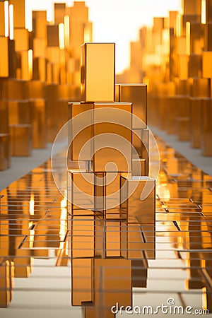 golden cubes stacked on top of each other in a city Stock Photo