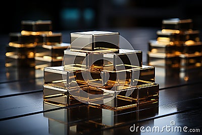 golden cubes stacked on top of each other on a table Stock Photo