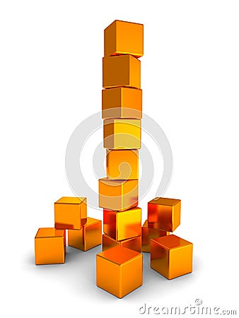 Golden cubes tower. business success concept Stock Photo