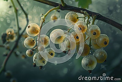 Golden currants glisten with morning dew Stock Photo