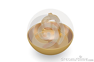 Golden currency symbol with gold ball isolated on white background. 3D illustration Cartoon Illustration