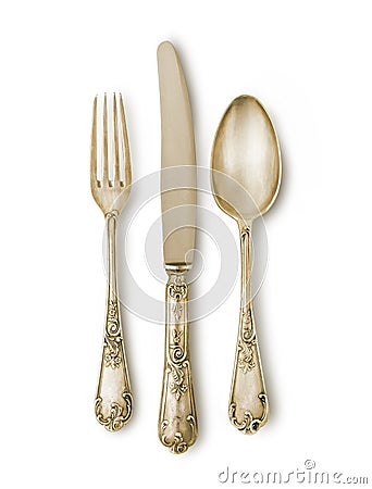 Golden cutlery set Stock Photo