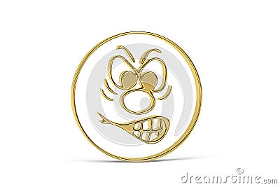 Golden 3d angry icon isolated on white background - 3d Stock Photo