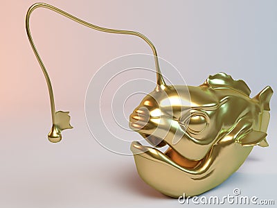 Golden 3D animal (fish with lamp) Stock Photo