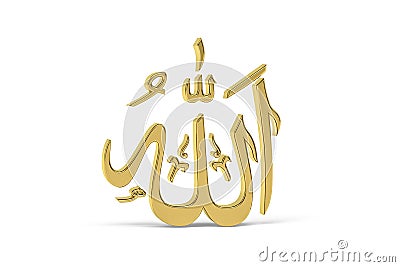 Golden 3d Arabic culture icon isolated on white background - translate: word Allah Stock Photo