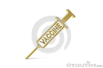 Golden 3d covid vaccination icon on white background - Coronavirus vaccination Stock Photo