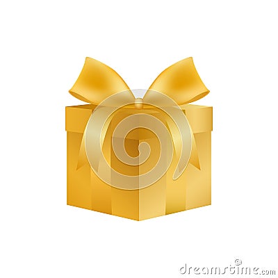 Golden 3d gift box. Festive surprise and discount Vector Illustration