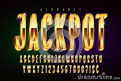 Golden 3d glossy font, gold letters and numbers. Vector Illustration