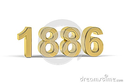 Golden 3d number 1886 - Year 1886 isolated on white background Stock Photo
