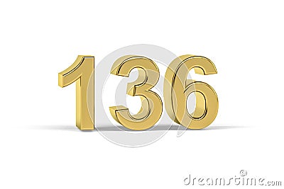 Golden 3d number 136 - Year 136 isolated on white background Stock Photo