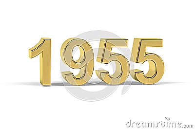 Golden 3d number 1955 - Year 1955 isolated on white background Stock Photo