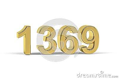 Golden 3d number 1369 - Year 1369 isolated on white background Stock Photo