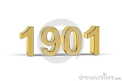 Golden 3d number 1901 - Year 1901 isolated on white background Stock Photo