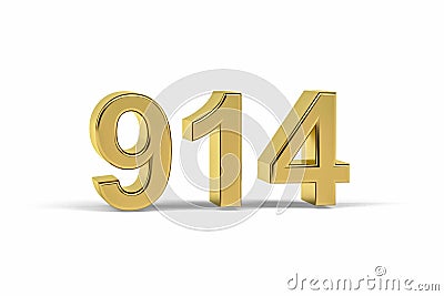 Golden 3d number 914 - Year 914 isolated on white background - Stock Photo