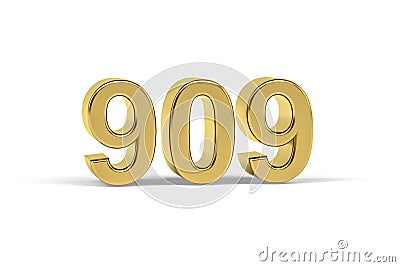 Golden 3d number 909 - Year 909 isolated on white background Stock Photo