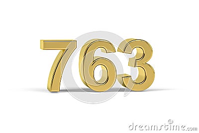 Golden 3d number 763 - Year 763 isolated on white background Stock Photo