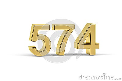 Golden 3d number 574 - Year 574 isolated on white background Stock Photo