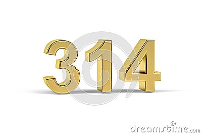 Golden 3d number 314 - Year 314 isolated on white background Stock Photo