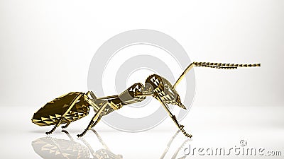 golden 3d rendering of an ant inside a studio Stock Photo