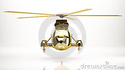 golden 3d rendering of a helicopter inside a studio Stock Photo