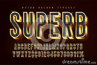 Golden 3d shining font, gold letters and numbers Vector Illustration