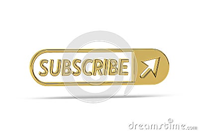 Golden 3d subscribe icon isolated on white background - 3d Stock Photo