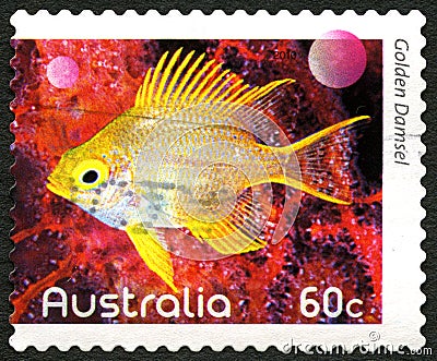 Golden Damsel Australian Postage Stamp Editorial Stock Photo