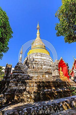 Golden decorated pagoda at Wat Bubparam Temple. Chiang Mai, North of Thailand Stock Photo