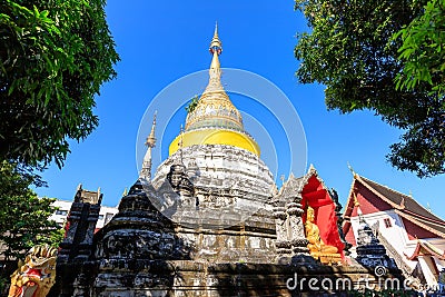 Golden decorated pagoda at Wat Bubparam Temple. Chiang Mai, North of Thailand Stock Photo