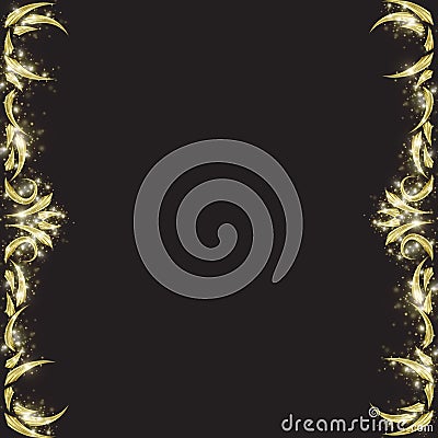 Golden decorative frame of gold triangles with glitters and highlights isolated on black background Stock Photo