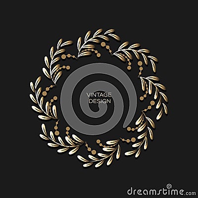 Golden decorative vintage frame, border. Design vector round background for monograms. Vector Illustration