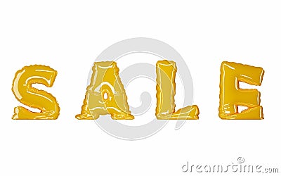 Golden deflated foil balloons letters SALE on isolated white background, special offer. Glossy yellow helium balls Cartoon Illustration