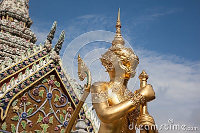 Golden Demon Guardian at Wat Phra Kaew Stock Photo