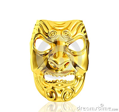Golden devil mask isolated on white background Stock Photo