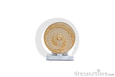 Golden Dharmachakra/ Wheel of Life, Dhamma Symbol in Buddhism, Isolated Stock Photo