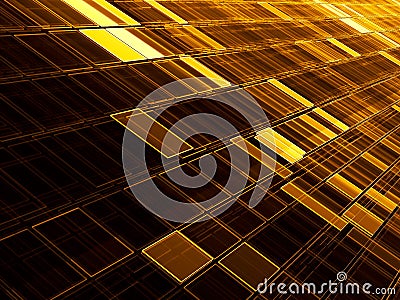 Golden diagonal tiles - technology background. Abstract computer-generated image - fractal. Bright tech style backdrop for desktop Stock Photo