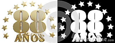 Golden digit eighty eight and the word of the year, decorated with stars. Translated from the Spanish. 3D illustration Stock Photo