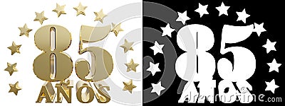 Golden digit eighty five and the word of the year, decorated with stars. Translated from the Spanish. 3D illustration Stock Photo