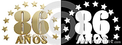 Golden digit eighty six and the word of the year, decorated with stars. Translated from the Spanish. 3D illustration Stock Photo