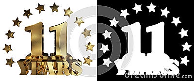 Golden digit eleven and the word of the year, decorated with stars. 3D illustration Stock Photo